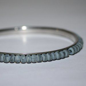 Beautiful silver and blue wood bangle bracelet 7"
